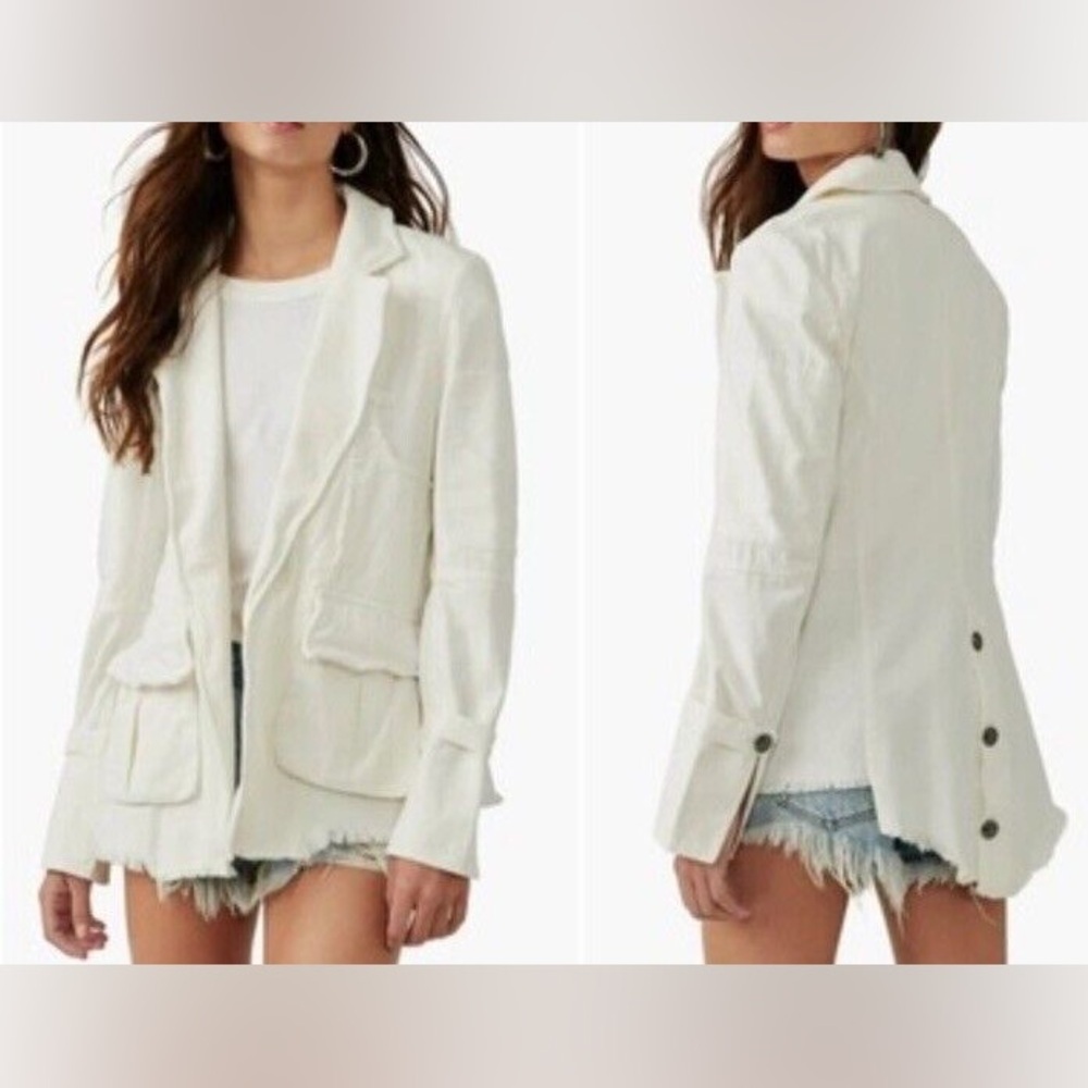 FREE PEOPLE Harlow Patchwork Military Blazer in Ivory sz Large